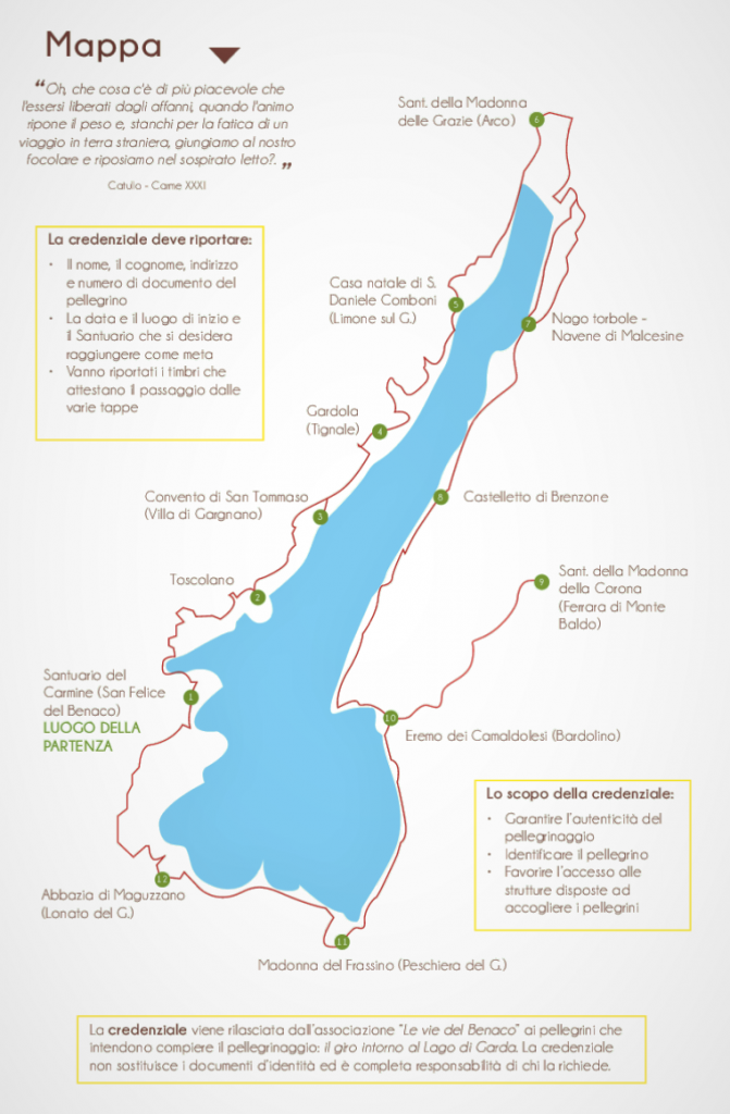 LA mappa del percorso dei santuari sul lago di garda